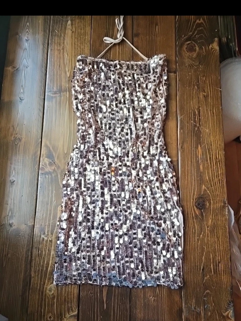 Sequin Strapless Western Festival  Dress - Silver size small
